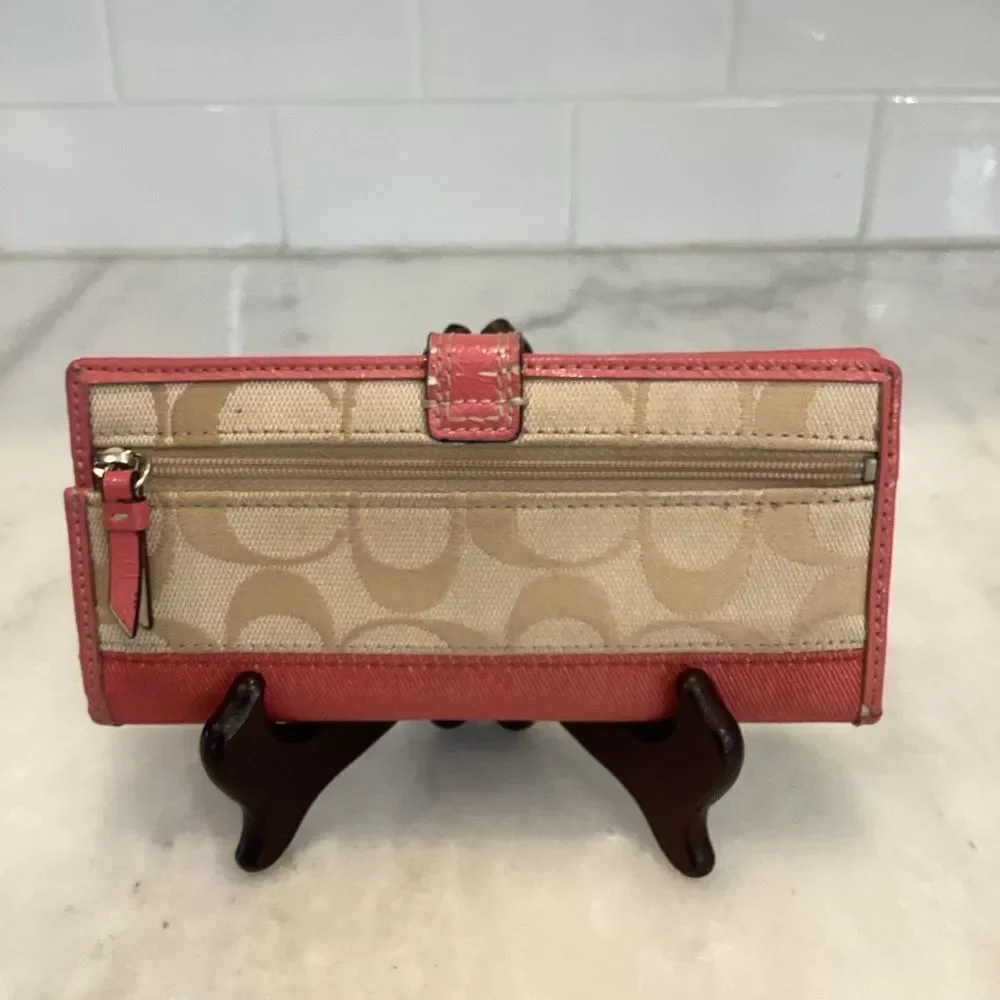 Coach Wallet Canvas Jacquard Signature Logo Slim Snap Wallet